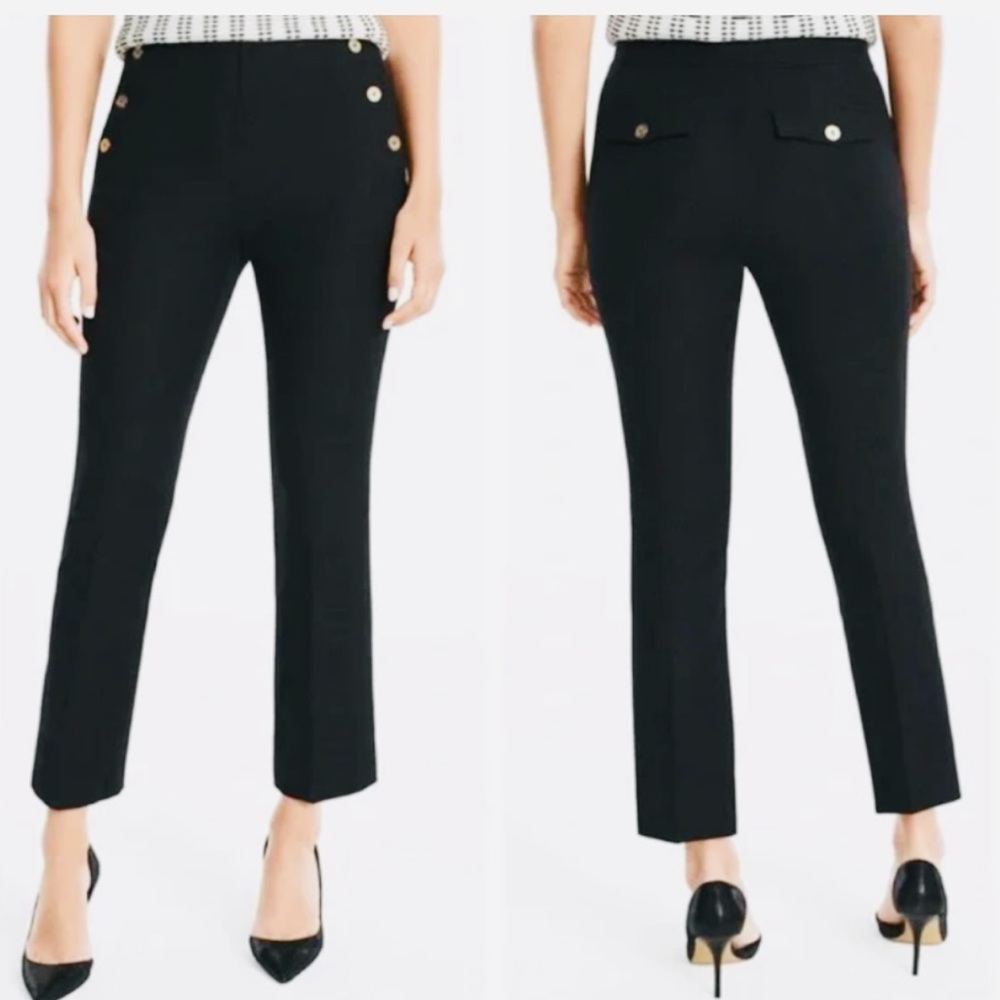 White House Black Market Black Flare Cropped Pants with Gold Buttons Size 10